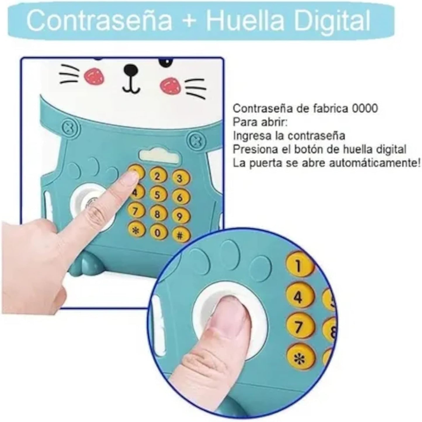 Alcancia De Gatito Electrica Para Niños Con Clave Y Huella