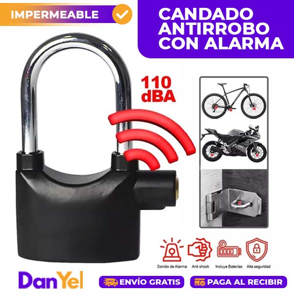 CANDADO ANTIRROBO CON ALARMA IMPERMEABLE