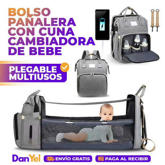 BOLSO PAÑALERA CON CUNA CAMBIADOR DE BEBE PLEGABLE MULTIUSOS