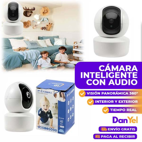 CAMARA INTELIGENTE WIFI CON AUDIO INTERIOR Y EXTERIOR CON ROTACION 360 GRADOS