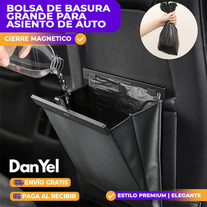 ELEGANTE BOLSA DE BASURA GRANDE PARA ASIENTO DE AUTO CON CIERRE MAGNÉTICO