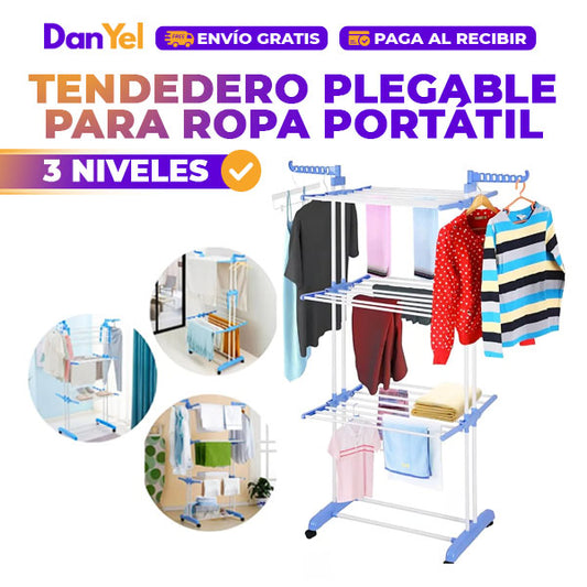 TENDEDERO PLEGABLE PARA ROPA PORTÁTIL DE 3 NIVELES