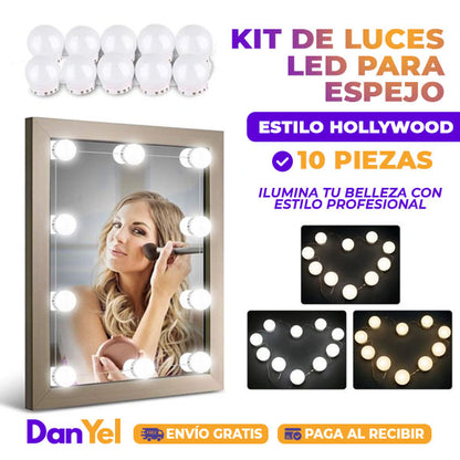 KIT DE LUCES LED PARA ESPEJO ESTILO HOLLYWOOD 10 PIEZAS