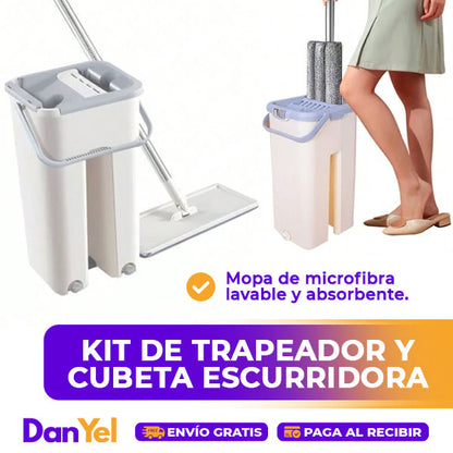 KIT DE TRAPEADOR Y CUBETA ESCURRIDORA MICROFIBRA