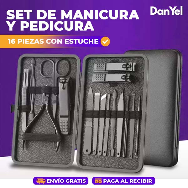 SET DE MANICURA Y PEDICURA DE 16 PIEZAS CON ESTUCHE. EQUIPO PROFESIONAL