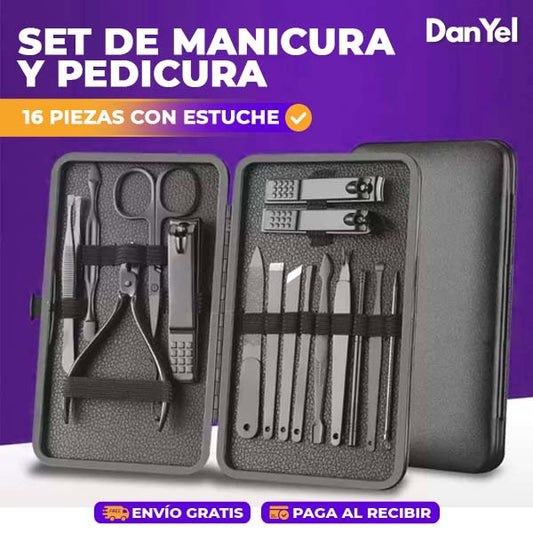 SET DE MANICURA Y PEDICURA DE 16 PIEZAS CON ESTUCHE. EQUIPO PROFESIONAL