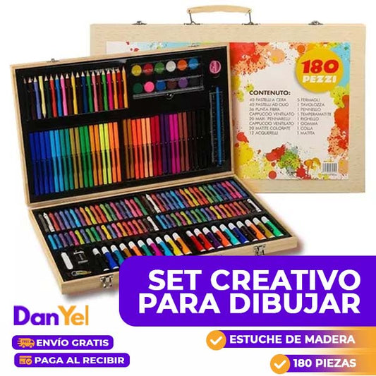 SET CREATIVO PARA DIBUJAR - ESTUCHE DE MADERA 180 PIEZAS