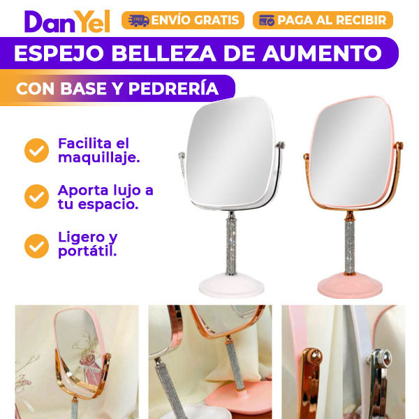 ESPEJO BELLEZA DE AUMENTO CON BASE Y PEDRERÍA COQUETTE