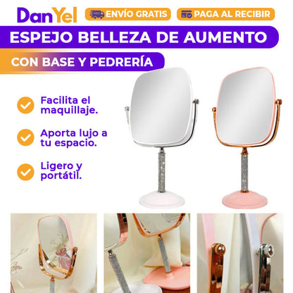 ESPEJO BELLEZA DE AUMENTO CON BASE Y PEDRERÍA COQUETTE