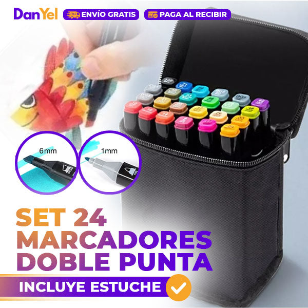 SET 24 MARCADORES DOBLE PUNTA CON ESTUCHE