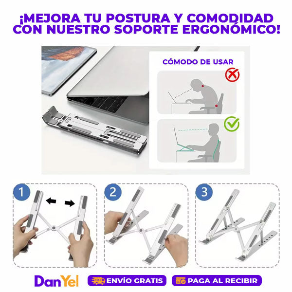 BASE SOPORTE PARA LAPTOP ERGONÓMICA RECLINABLE X 7 NIVELES