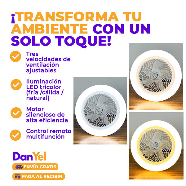 VENTILADOR DE TECHO INTELIGENTE CON LÁMPARA LED A CONTROL REMOTO