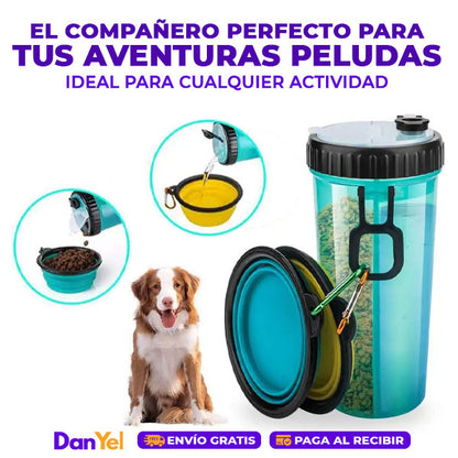 COMEDERO BEBEDERO PORTÁTIL PARA MASCOTAS CON PLATO SNACK DUO