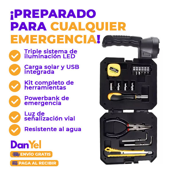 LIGHT MASTER KIT LINTERNA SOLAR RECARGABLE CON KIT DE HERRAMIENTAS