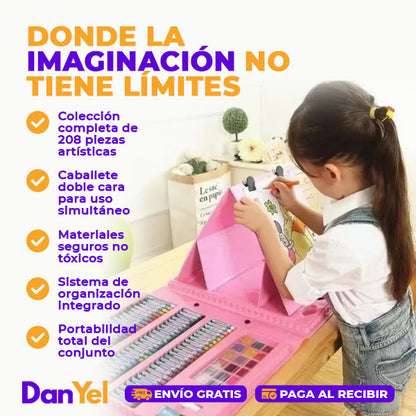 SET ARTE NIÑOS MALETA 208 PIEZAS CRAYON ACUARELA PLUMON