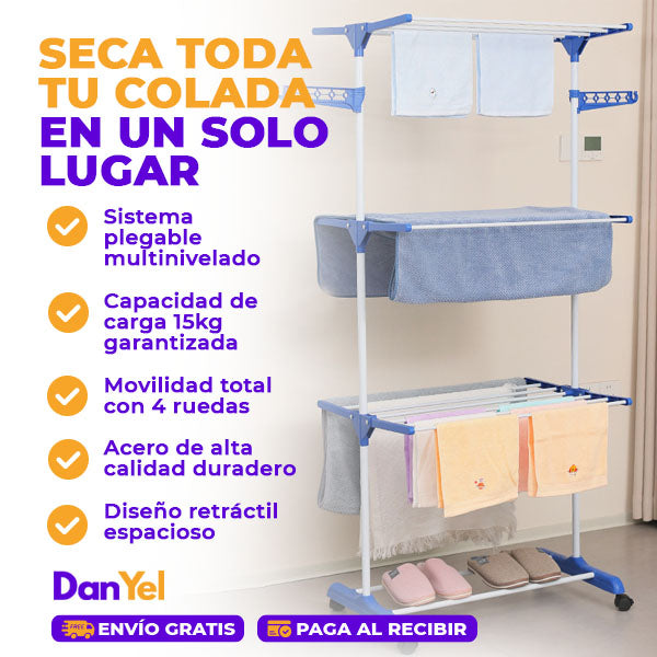 TENDEDERO PLEGABLE PARA ROPA PORTÁTIL DE 3 NIVELES