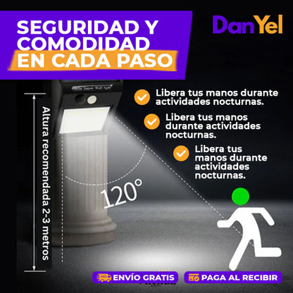 LUZ LED SOLAR, CON SENSOR DE MOVIMIENTO PARA JARDIN