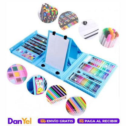 SET ARTE NIÑOS MALETA 208 PIEZAS CRAYON ACUARELA PLUMON