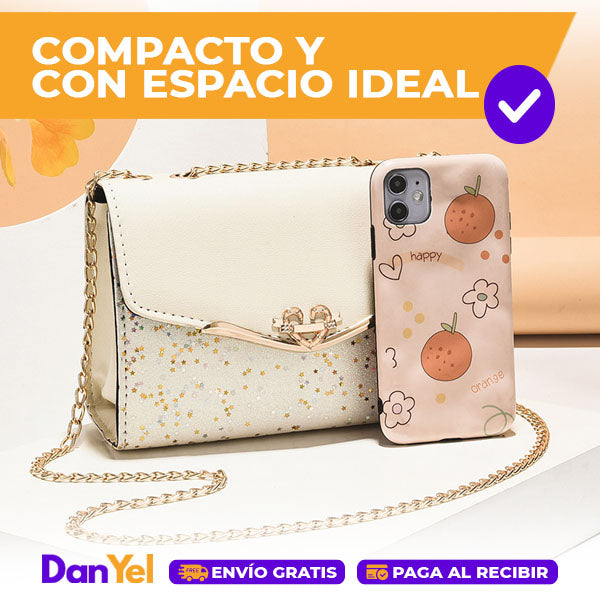 BOLSO DE HOMBRO CON GLITTER PARA MUJER CON CADENA DORADA | BOLSO DE NOCHE