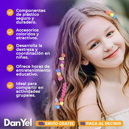 2 EN 1 SET PARA NIÑAS PARA HACER BRAZALETES Y DECORACION DE CABELLO