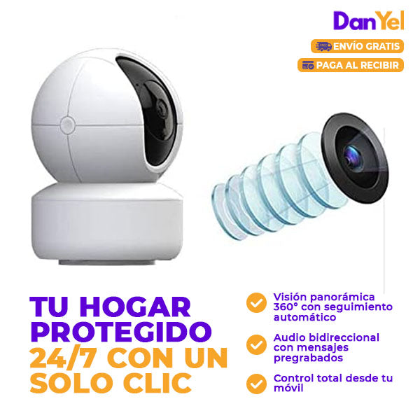 CAMARA INTELIGENTE WIFI CON AUDIO INTERIOR Y EXTERIOR CON ROTACION 360 GRADOS