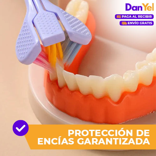 4x1 CEPILLO DE DIENTES DE TRES LADOS PARA NIÑOS Y ADULTOS 360° 4x1