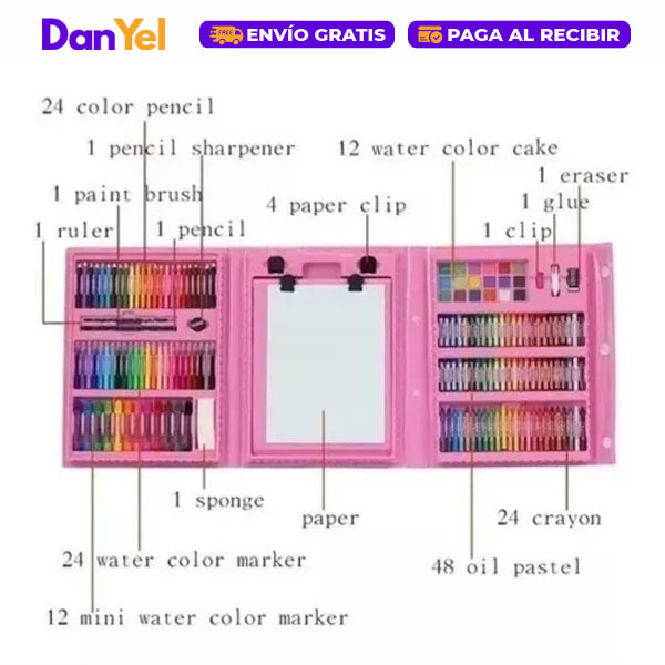 SET ARTE NIÑOS MALETA 208 PIEZAS CRAYON ACUARELA PLUMON