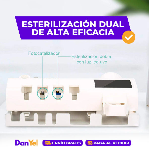 PORTA CEPILLO DISPENSADOR DE CREMA DENTAL CON ESTERILIZADOR UV