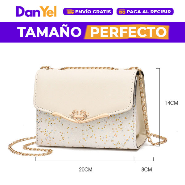 BOLSO DE HOMBRO CON GLITTER PARA MUJER CON CADENA DORADA | BOLSO DE NOCHE