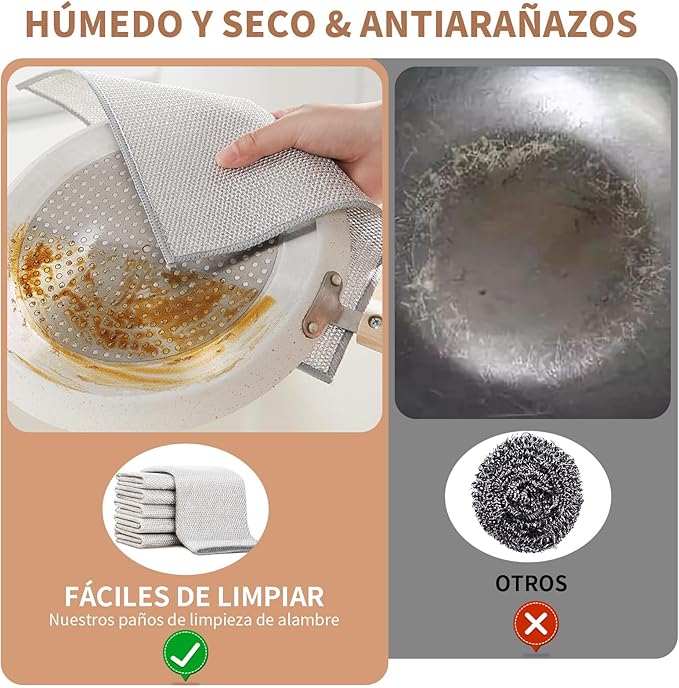 Set de 6 Trapos de Alambre Multiusos | Limpieza Profunda Sin Dañar Superficies