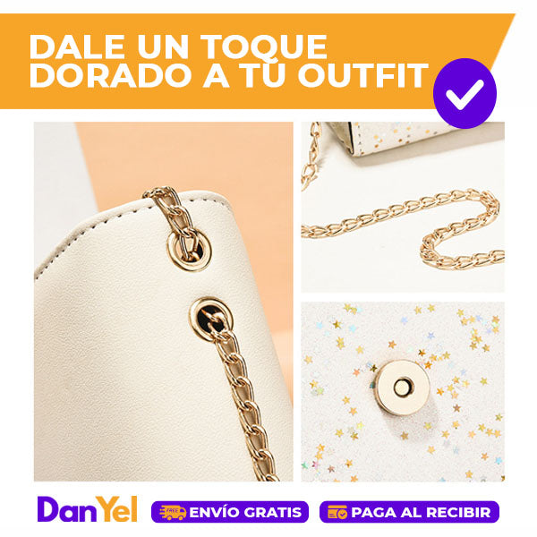 BOLSO DE HOMBRO CON GLITTER PARA MUJER CON CADENA DORADA | BOLSO DE NOCHE