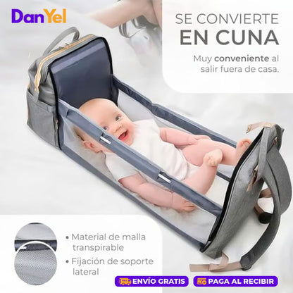 BOLSO PAÑALERA CON CUNA CAMBIADOR DE BEBE PLEGABLE MULTIUSOS