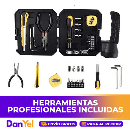 LIGHT MASTER KIT LINTERNA SOLAR RECARGABLE CON KIT DE HERRAMIENTAS