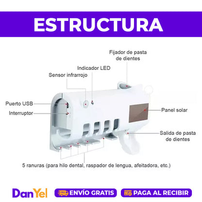 PORTA CEPILLO DISPENSADOR DE CREMA DENTAL CON ESTERILIZADOR UV