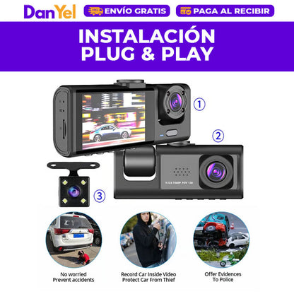 DASH CAM™ CÁMARA DE SEGURIDAD PARA CARRO 3 EN 1